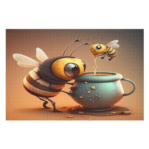 Cute Biene Puzzles 1000 Teile Erwachsener Kniffel Spaß Für Die Ganze Familie, Holzpuzzle Kinder Erwachsene, Impossible Puzzle Schwer （75×50cm） von PPZYY