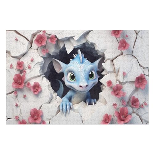Cute Dinosaurier Holzpuzzle - 1000 Teiliges Jigsaw Knobelspiel - Puzzle Für Erwachsene & Kinder - Outdoor & Reisespielzeug （75×50cm） von PPZYY