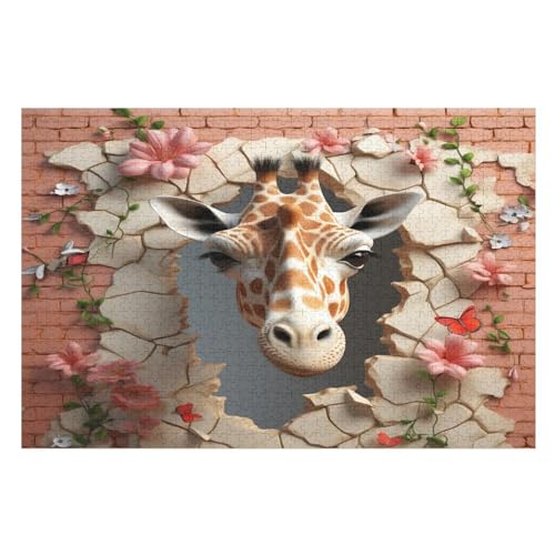 Cute Giraffe Holzpuzzle - 1000 Teiliges Jigsaw Knobelspiel - Puzzle Für Erwachsene & Kinder - Outdoor & Reisespielzeug （75×50cm） von PPZYY