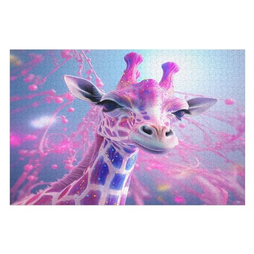 Cute Giraffe Puzzle 1000 Teile, Holzpuzzle Herausforderndes Geschicklichkeitsspiel Für Die Ganze Familie, Kinder Erwachsenenpuzzle Ab 12 Jahren （75×50cm） von PPZYY