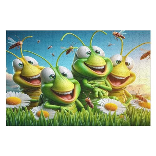 Cute Heuschrecke -Puzzle, 1000 Teile,Holzpuzzle Für Erwachsene Kinder, Lustiges Spielzeug, Denkspiel, Bildungsspiel, （75×50cm） von PPZYY