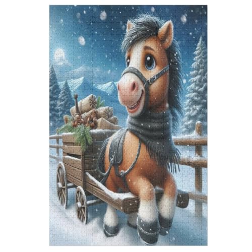 Cute Horse Puzzle 1000 Teile, Holzpuzzle Für Erwachsene Kinder, Impossible Puzzles, Geschicklichkeitsspiel Für Die Ganze Familie （78×53cm） von PPZYY
