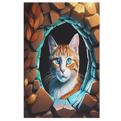 Cute Katze Holzpuzzle - 1000 Teiliges Jigsaw Knobelspiel - Puzzle Für Erwachsene & Kinder - Outdoor & Reisespielzeug （78×53cm） von PPZYY