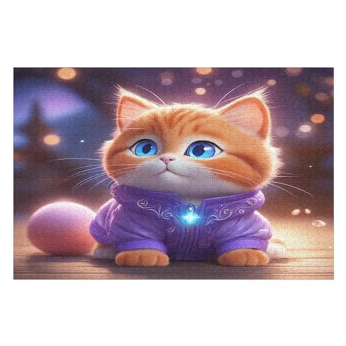 Cute Katze Puzzle 1000 Teile, Holzpuzzle Für Erwachsene Kinder, Impossible Puzzles, Geschicklichkeitsspiel Für Die Ganze Familie （75×50cm） von PPZYY