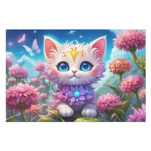 Cute Katze Puzzle 1000 Teile, Holzpuzzle Herausforderndes Geschicklichkeitsspiel Für Die Ganze Familie, Kinder Erwachsenenpuzzle Ab 12 Jahren （75×50cm） von PPZYY