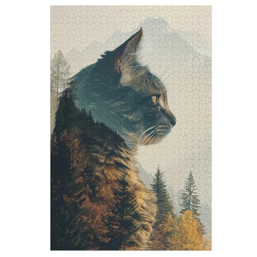 Cute Katze Puzzles 1000 Teile Erwachsener Kniffel Spaß Für Die Ganze Familie, Holzpuzzle Kinder Erwachsene, Impossible Puzzle Schwer （78×53cm） von PPZYY