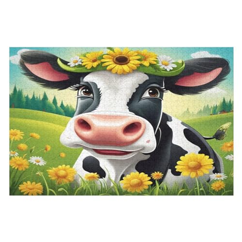 Cute Kuh Puzzle 1000 Teile, Holzpuzzle Für Erwachsene Kinder, Impossible Puzzles, Geschicklichkeitsspiel Für Die Ganze Familie （75×50cm） von PPZYY