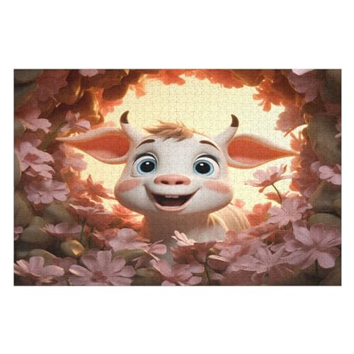 Cute Kuh Puzzle 1000 Teile, Holzpuzzle Für Erwachsene Kinder, Impossible Puzzles, Geschicklichkeitsspiel Für Die Ganze Familie （75×50cm） von PPZYY