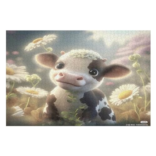 Cute Kuh Puzzles 1000 Teile Erwachsener Kniffel Spaß Für Die Ganze Familie, Holzpuzzle Kinder Erwachsene, Impossible Puzzle Schwer （75×50cm） von PPZYY