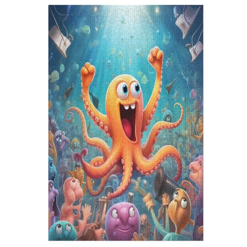 Cute Oktopus Holzpuzzle - 1000 Teiliges Jigsaw Knobelspiel - Puzzle Für Erwachsene & Kinder - Outdoor & Reisespielzeug （78×53cm） von PPZYY