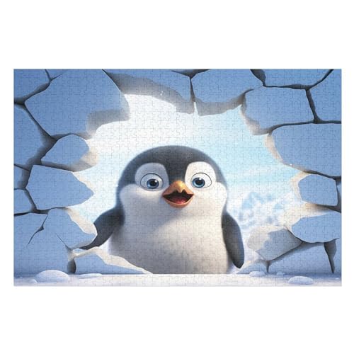 Cute Pinguin Puzzle 1000 Teile, Holzpuzzle Für Erwachsene Kinder, Impossible Puzzles, Geschicklichkeitsspiel Für Die Ganze Familie （75×50cm） von PPZYY
