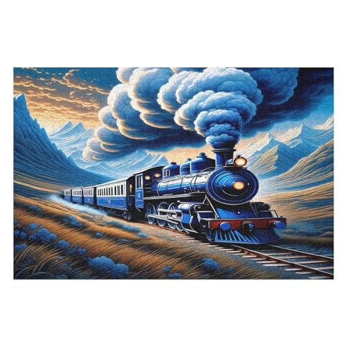 Dampfzug Holzpuzzle - 1000 Teiliges Jigsaw Knobelspiel - Puzzle Für Erwachsene & Kinder - Outdoor & Reisespielzeug （75×50cm） von PPZYY