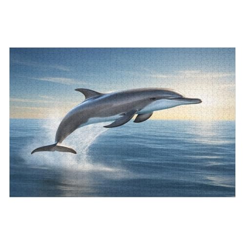 Delphin Holzpuzzle 1000 Teile Klassische Puzzles Erwachsene Kinder Puzzle DIY Kit Holzspielzeug Einzigartiges Geschenk （75×50cm） von PPZYY