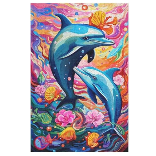 Delphin Holzpuzzle 1000 Teile Klassische Puzzles Erwachsene Kinder Puzzle DIY Kit Holzspielzeug Einzigartiges Geschenk （78×53cm） von PPZYY