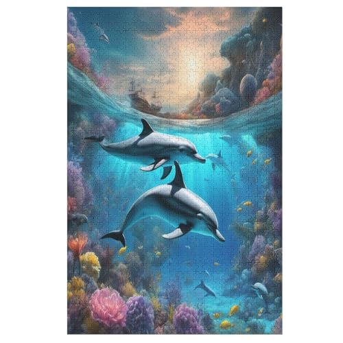 Delphin Holzpuzzle 1000 Teile Klassische Puzzles Erwachsene Kinder Puzzle DIY Kit Holzspielzeug Einzigartiges Geschenk （78×53cm） von PPZYY