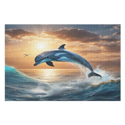 Delphin Holzpuzzle - 1000 Teiliges Jigsaw Knobelspiel - Puzzle Für Erwachsene & Kinder - Outdoor & Reisespielzeug （75×50cm） von PPZYY