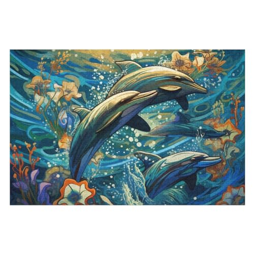 Delphin Puzzle 1000 Teile, Holzpuzzle Für Erwachsene Kinder, Impossible Puzzles, Geschicklichkeitsspiel Für Die Ganze Familie （75×50cm） von PPZYY
