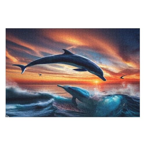 Delphin Puzzle 1000 Teile, Holzpuzzle Für Erwachsene Kinder, Impossible Puzzles, Geschicklichkeitsspiel Für Die Ganze Familie （75×50cm） von PPZYY