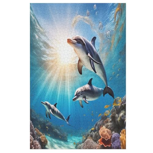 Delphin Puzzle Für Erwachsene,1000-teiliges Puzzles, Für Kinder,Holzpuzzle,Lernspielzeug, （78×53cm） von PPZYY