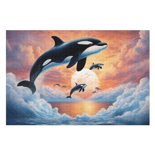 Delphin Puzzles 1000 Teile Erwachsener Kniffel Spaß Für Die Ganze Familie, Holzpuzzle Kinder Erwachsene, Impossible Puzzle Schwer （75×50cm） von PPZYY