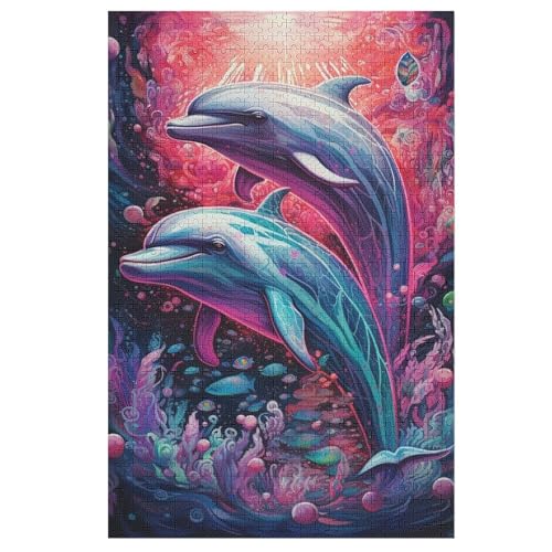 Delphin Puzzles 1000 Teile Erwachsener Kniffel Spaß Für Die Ganze Familie, Holzpuzzle Kinder Erwachsene, Impossible Puzzle Schwer （78×53cm） von PPZYY