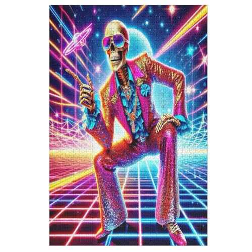 Disco Totenkopf Holzpuzzle - 1000 Teiliges Jigsaw Knobelspiel - Puzzle Für Erwachsene & Kinder - Outdoor & Reisespielzeug （78×53cm） von PPZYY