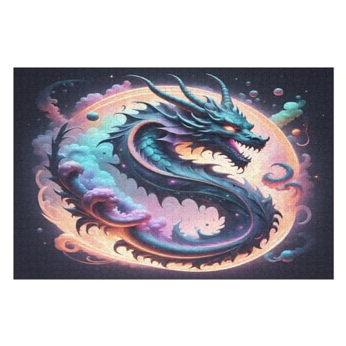 Drache 1000 Teile Premium-Puzzles Für Erwachsene Kinder- Holzpuzzles Spaß Und Lernspiele - Perfekte Puzzle-Geschenke （75×50cm） von PPZYY