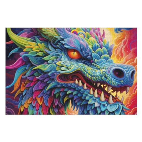 Drache 1000 Teile Puzzles Für Erwachsene, Impossible Puzzle, Geschicklichkeitsspiel Für Die Ganze Familie, Kinder Holzpuzzle （75×50cm） von PPZYY