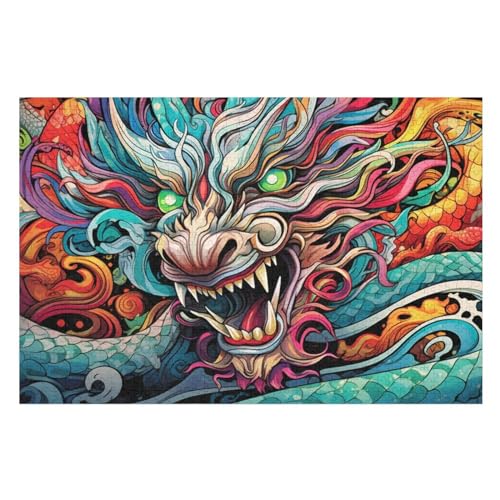 Drache Holzpuzzle 1000 Teile Klassische Puzzles Erwachsene Kinder Puzzle DIY Kit Holzspielzeug Einzigartiges Geschenk （75×50cm） von PPZYY