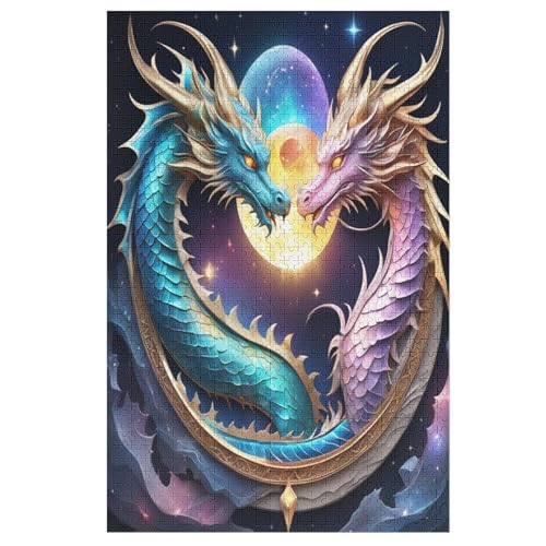 Drache Holzpuzzle 1000 Teile Klassische Puzzles Erwachsene Kinder Puzzle DIY Kit Holzspielzeug Einzigartiges Geschenk （78×53cm） von PPZYY