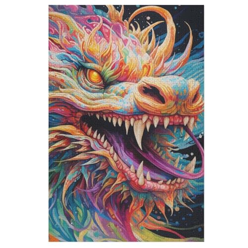 Drache Holzpuzzle 1000 Teile Klassische Puzzles Erwachsene Kinder Puzzle DIY Kit Holzspielzeug Einzigartiges Geschenk （78×53cm） von PPZYY