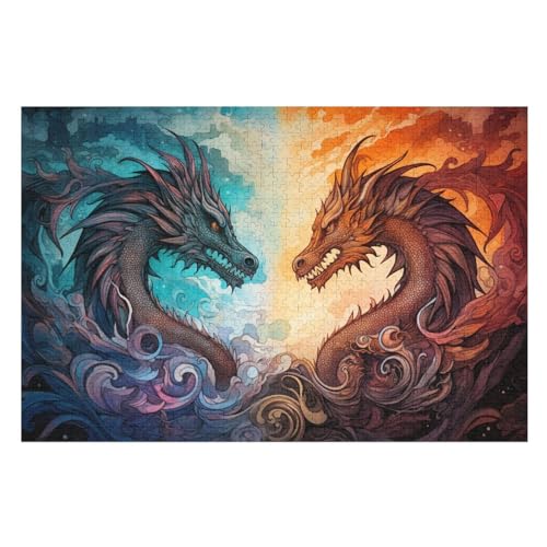 Drache Holzpuzzle - 1000 Teiliges Jigsaw Knobelspiel - Puzzle Für Erwachsene & Kinder - Outdoor & Reisespielzeug （75×50cm） von PPZYY