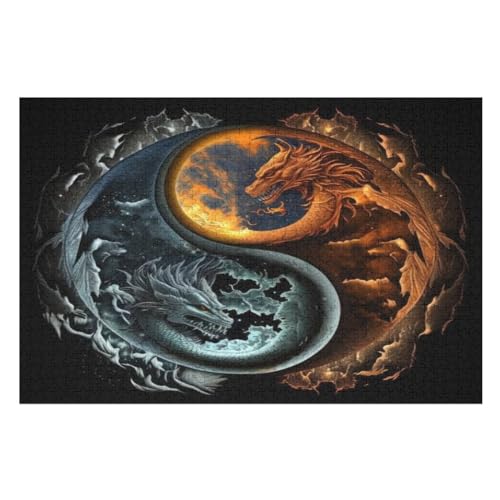 Drache Puzzle 1000 Teile, Holzpuzzle Für Erwachsene Kinder, Impossible Puzzles, Geschicklichkeitsspiel Für Die Ganze Familie （75×50cm） von PPZYY