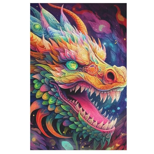 Drache Puzzle 1000 Teile, Holzpuzzle Herausforderndes Geschicklichkeitsspiel Für Die Ganze Familie, Kinder Erwachsenenpuzzle Ab 12 Jahren （78×53cm） von PPZYY