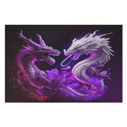 Drache Puzzles 1000 Teile Erwachsener Kniffel Spaß Für Die Ganze Familie, Holzpuzzle Kinder Erwachsene, Impossible Puzzle Schwer （75×50cm） von PPZYY