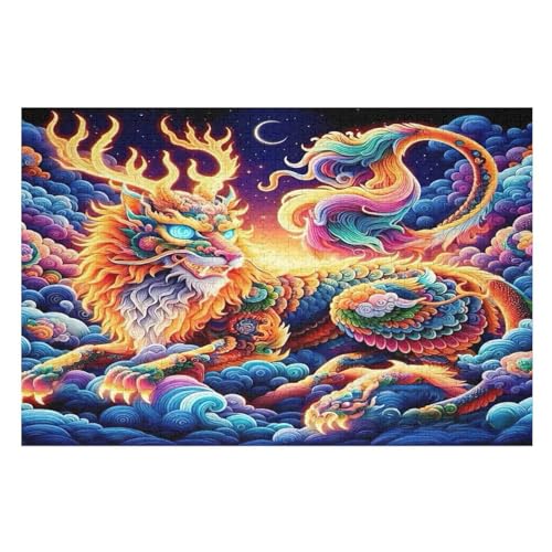 Drache Puzzles 1000 Teile Erwachsener Kniffel Spaß Für Die Ganze Familie, Holzpuzzle Kinder Erwachsene, Impossible Puzzle Schwer （75×50cm） von PPZYY
