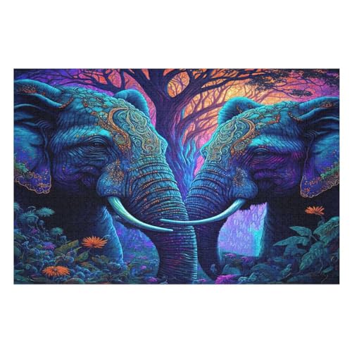 Elefant Holzpuzzle 1000 Teile, Knobelspiele Für Erwachsene, Teenager, Puzzles Unmögliche - Kinder Puzzle Zimmer Deko （75×50cm） von PPZYY
