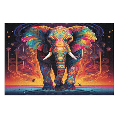 Elefant Holzpuzzle - 1000 Teiliges Jigsaw Knobelspiel - Puzzle Für Erwachsene & Kinder - Outdoor & Reisespielzeug （75×50cm） von PPZYY