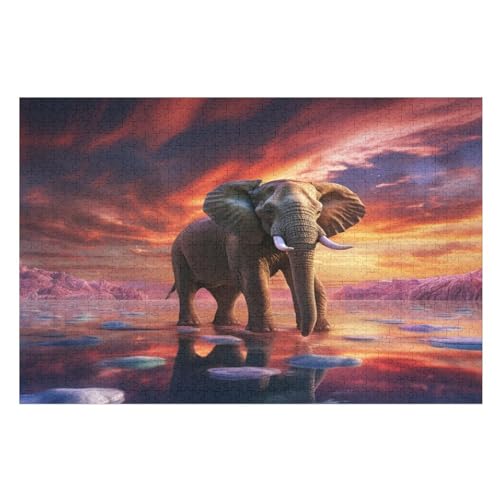 Elefant -Puzzle, 1000 Teile,Holzpuzzle Für Erwachsene Kinder, Lustiges Spielzeug, Denkspiel, Bildungsspiel, （75×50cm） von PPZYY