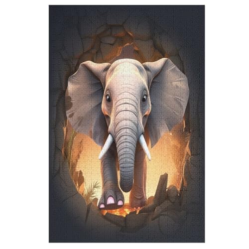 Elefant Puzzle 1000 Teile, Holzpuzzle Herausforderndes Geschicklichkeitsspiel Für Die Ganze Familie, Kinder Erwachsenenpuzzle Ab 12 Jahren （78×53cm） von PPZYY