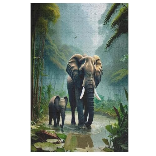 Elefant Puzzles 1000 Teile Erwachsener Kniffel Spaß Für Die Ganze Familie, Holzpuzzle Kinder Erwachsene, Impossible Puzzle Schwer （78×53cm） von PPZYY