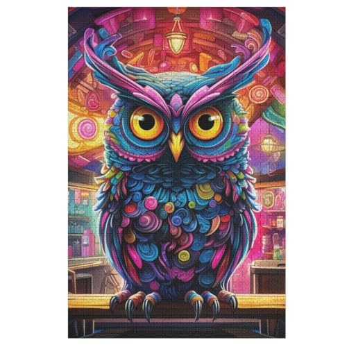 Eule Holzpuzzle 1000 Teile Klassische Puzzles Erwachsene Kinder Puzzle DIY Kit Holzspielzeug Einzigartiges Geschenk （78×53cm） von PPZYY