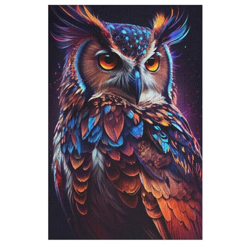 Eule Holzpuzzle 1000 Teile Klassische Puzzles Erwachsene Kinder Puzzle DIY Kit Holzspielzeug Einzigartiges Geschenk （78×53cm） von PPZYY