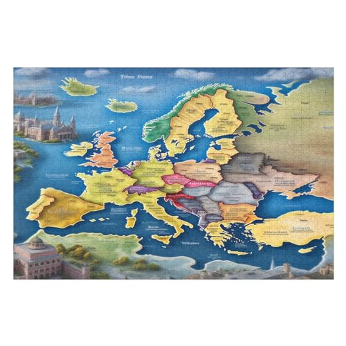Europakarte Puzzle 1000 Teile, Holzpuzzle Für Erwachsene Kinder, Impossible Puzzles, Geschicklichkeitsspiel Für Die Ganze Familie （75×50cm） von PPZYY