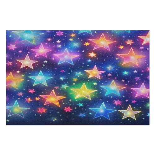 Farbige Sterne Puzzle Für Erwachsene 1000 Teile Premium Recyceltes Brett Zum Lernen, Lernspielzeug, Familienspiele Kinder Holzpuzzle （75×50cm） von PPZYY