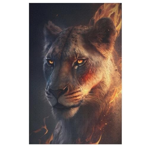 Fire Löwe Holzpuzzle - 1000 Teiliges Jigsaw Knobelspiel - Puzzle Für Erwachsene & Kinder - Outdoor & Reisespielzeug （78×53cm） von PPZYY