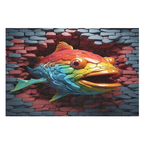 Fisch Holzpuzzle 1000 Teile, Knobelspiele Für Erwachsene, Teenager, Puzzles Unmögliche - Kinder Puzzle Zimmer Deko （75×50cm） von PPZYY