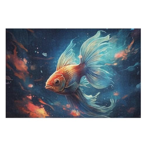 Fisch Puzzles 1000 Teile Erwachsener Kniffel Spaß Für Die Ganze Familie, Holzpuzzle Kinder Erwachsene, Impossible Puzzle Schwer （75×50cm） von PPZYY