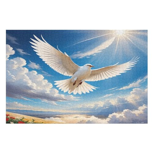 Friedenstaube Holzpuzzle 1000 Teile Klassische Puzzles Erwachsene Kinder Puzzle DIY Kit Holzspielzeug Einzigartiges Geschenk （75×50cm） von PPZYY