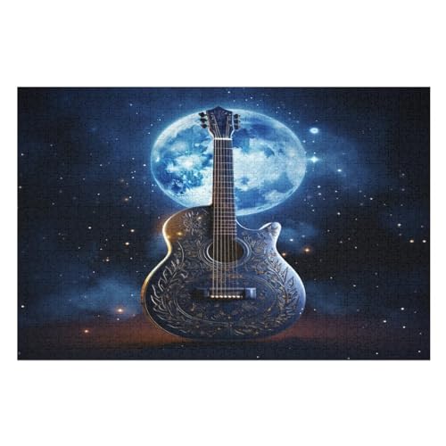 Gitarre Holzpuzzle 1000 Teile Klassische Puzzles Erwachsene Kinder Puzzle DIY Kit Holzspielzeug Einzigartiges Geschenk （75×50cm） von PPZYY